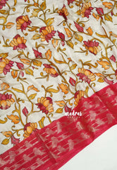Ivory Cream - Vasundra Printed Silk with Floral Body and Silk Blouse - Perfect for Small Functions
