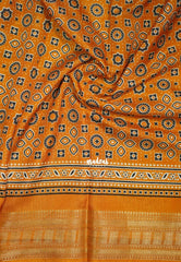 Sandal Beige with Mustard Yellow - Premium Vasundra Printed Silk Zari Border with Contrast Pallu and Blouse - Best for Casual Wear