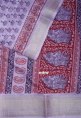 Soft Lavender - Premium Vasundra Printed Silk Zari Border with Tree Prints - Best for Casual Wear
