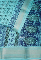 Mild Cyan Blue - Premium Vasundra Printed Silk Zari Border with Tree Prints - Best for Casual Wear