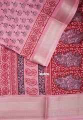 Rose Pink - Premium Vasundra Printed Silk Zari Border with Tree Prints - Best for Casual Wear