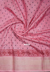 Rose Pink - Premium Vasundra Printed Silk Zari Border with Tree Prints - Best for Casual Wear