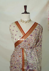 Beige with Brick - Premium Vasundra Printed Silk with Floral Prints and Zari Border - Best for Casual Wear