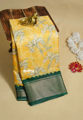 Yellow - Light weight Vasundra printed silk with floral prints