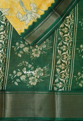 Yellow - Light weight Vasundra printed silk with floral prints