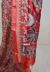 Reddish Orange - Light weight Vasundra Printed Silk with Kalamkari Prints - Best for Office Wear | Casual Wear