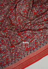 Reddish Orange - Light weight Vasundra Printed Silk with Kalamkari Prints - Best for Office Wear | Casual Wear