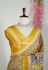 Turmeric Yellow - Light weight Vasundra Printed Silk with Kalamkari Prints - Best for Office Wear | Casual Wear