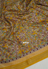 Turmeric Yellow - Light weight Vasundra Printed Silk with Kalamkari Prints - Best for Office Wear | Casual Wear