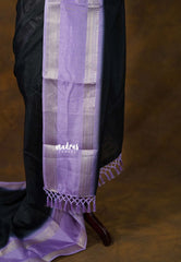 Ebony Block - Premium vasundra printed silk with rettapet border banarasi blouse combo - Best for school college wear | work wear | casual wear |