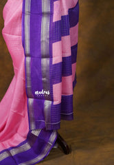 Pink Blossom - Premium vasundra printed silk checks body with rettapet border - Best for school college wear | work wear | casual wear |