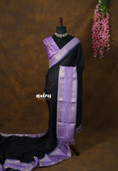 Ebony Block - Premium vasundra printed silk with rettapet border banarasi blouse combo - Best for school college wear | work wear | casual wear |