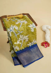 Sap Green - Light weight Vasundra printed silk with floral prints