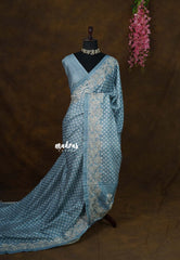 Steel Blue - Veena - Lightweight Semi tussar saree wtih floral cutwork border - Perfect for Office Wear