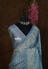 Steel Blue - Veena - Lightweight Semi tussar saree wtih floral cutwork border - Perfect for Office Wear