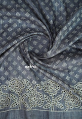 Moonstone Grey - Veena - Lightweight Semi tussar saree wtih floral cutwork border - Perfect for Office Wear