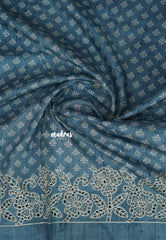 Steel Blue - Veena - Lightweight Semi tussar saree wtih floral cutwork border - Perfect for Office Wear