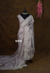 Earthy Tone Lavender - Veena - Lightweight Semi tussar saree wtih floral cutwork border - Perfect for Office Wear