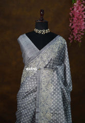 Moonstone Grey - Veena - Lightweight Semi tussar saree wtih floral cutwork border - Perfect for Office Wear