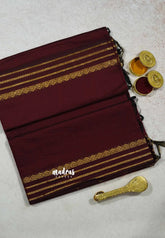 Deep Maroon - Vintage gadwal silk cotton plain body multi chain border