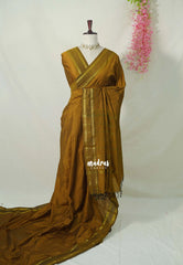Mustard Brown - Vintage Gadwal silk cotton with Muthu kattam check body Traditional Border - Best for Temple Visit