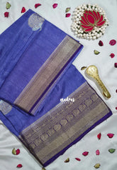 Lavender Blue - Durga - Banarasi Premium Viscose Silk with Mayil, Yaanai Border and Buttas - Best for Pooja Functions | Diwali Festive