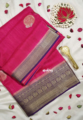 Queen's Pink - Durga - Banarasi Premium Viscose Silk with Mayil, Yaanai Border and Buttas - Best for Pooja Functions | Diwali Festive