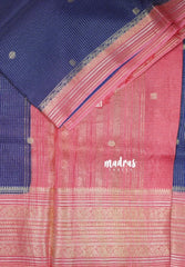 Navy Blue - Durga - Banarasi Premium Viscose Silk with Micro Zari Checks and Rich Border - Best for Diwali Festive