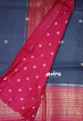 Navy Blue Pink - Durga - Banarasi Premium Viscose Silk with Micro Zari Checks and Rich Border - Best for Diwali Festive
