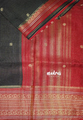 Jet Black - Durga - Banarasi Premium Viscose Silk with Micro Zari Checks and Rich Border - Best for Diwali Festive