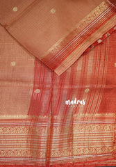 Rust Peach - Durga - Banarasi Premium Viscose Silk with Micro Zari Checks and Rich Border - Best for Diwali Festive