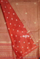 Rust Peach - Durga - Banarasi Premium Viscose Silk with Micro Zari Checks and Rich Border - Best for Diwali Festive