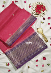 Queen's Pink - Durga - Banarasi Premium Viscose Silk with Micro Zari Checks and Rich Border - Best for Diwali Festive