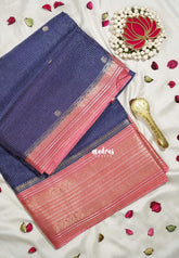 Navy Blue - Durga - Banarasi Premium Viscose Silk with Micro Zari Checks and Rich Border - Best for Diwali Festive