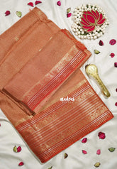 Rust Peach - Durga - Banarasi Premium Viscose Silk with Micro Zari Checks and Rich Border - Best for Diwali Festive