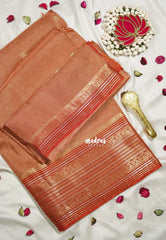 Rust Peach - Durga - Banarasi Premium Viscose Silk with Micro Zari Checks and Rich Border - Best for Diwali Festive