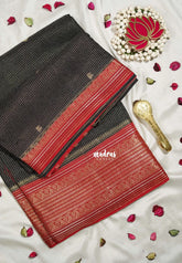 Jet Black - Durga - Banarasi Premium Viscose Silk with Micro Zari Checks and Rich Border - Best for Diwali Festive