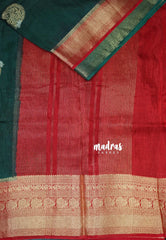 Dark Classic Green - Durga - Banarasi Premium Viscose Silk with Mayil, Yaanai Border and Buttas - Best for Pooja Functions | Diwali Festive