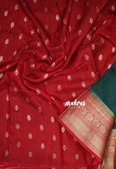 Dark Classic Green - Durga - Banarasi Premium Viscose Silk with Mayil, Yaanai Border and Buttas - Best for Pooja Functions | Diwali Festive