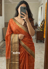 Rust Orange - Viscose Georgette with Viraoosi Kattam Weaving Body Multi Border with Designer Blouse