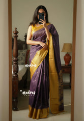 Midnight Jamun Purple - Viscous Georgette with Viraoosi Kattam Weaving Body Multi Border with Designer Blouse
