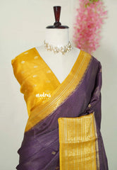 Midnight Jamun Purple - Viscous Georgette with Viraoosi Kattam Weaving Body Multi Border with Designer Blouse