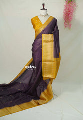 Midnight Jamun Purple - Viscous Georgette with Viraoosi Kattam Weaving Body Multi Border with Designer Blouse