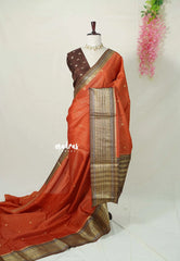 Rust Orange - Viscous Georgette with Viraoosi Kattam Weaving Body Multi Border with Designer Blouse