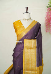 Midnight Jamun Purple - Viscous Georgette with Viraoosi Kattam Weaving Body Multi Border with Designer Blouse