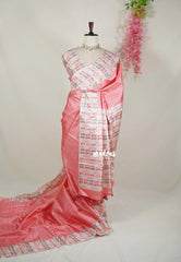 Pink Peach - Yamini Paper Silk Saree with Contrast Pallu and Blouse - Workwear Classic | Casual Wear