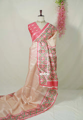Powder Peach - Yamini Paper Silk Patola Printed Border and Pallu - Perfect Office Wear | Casual Wear