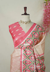 Powder Peach - Yamini Paper Silk Patola Printed Border and Pallu - Perfect Office Wear | Casual Wear