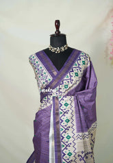 Muted Purple - Yamini Paper Silk Checks in Body with Printed Patola Border - Perfect Office Wear | Casual Wear