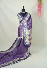 Muted Purple - Yamini Paper Silk Checks in Body with Printed Patola Border - Perfect Office Wear | Casual Wear
